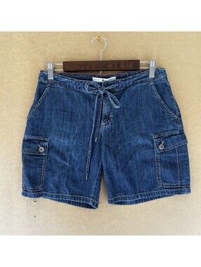 Vintage Y2K Tommy Hilfiger Denim Cargo Shorts Drawstring Jorts Utility Size 2